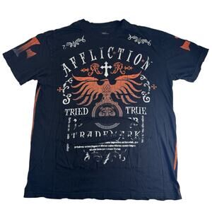 Vintage y2k Affliction Authentic Tried True Men's Large Orange and Black T-Shirt
